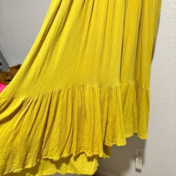 Rega Ruffle Sleeve Floral Embroidered Tiered Maxi Dress Yellow Small Ruffle Hem - Picture 6 of 12